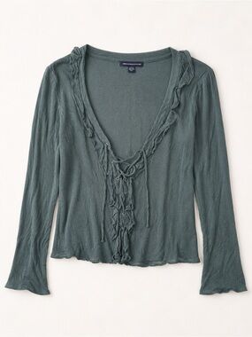 American Eagle Cropped Lace-Up Long Sleeve Top